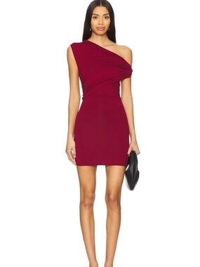 superdown  Revolve One-Shoulder Mini Dress in Burgundy (Alessia Mini Dress)